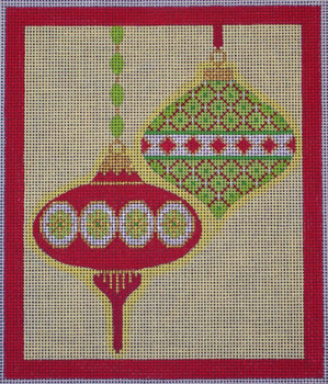 CH405E M&B - 2 Orns short teardrop - R&G 5.75 x 6.75 EyeCandy Needleart