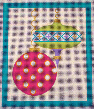 CH405K M&B - 2 Orns round dots - Teal Border 5.75 x 6.75 EyeCandy Needleart