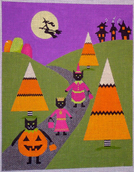 HW130 HalloweenVille Trick or Treat 8x10 EyeCandy Needleart