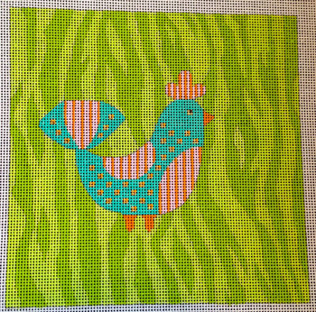 N114A Mod Bird - Green Woodgrain Background 6x6 EyeCandy Needleart