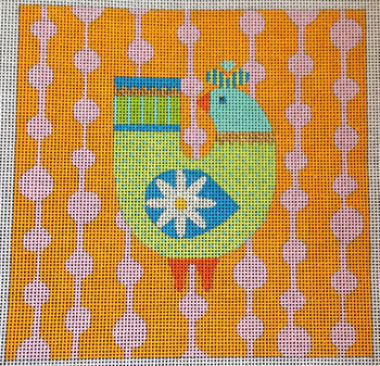 N114C Mod Bird - Orange/Pink Pods Background 6x6 EyeCandy Needleart