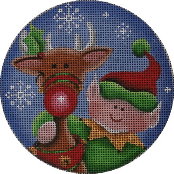 1015f Rudolph and Elf 4" Round 18 Mesh Rebecca Wood Designs!