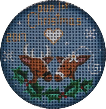 1038c First Christmas reindeer   4" Round 18 Mesh Rebecca Wood Designs!