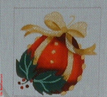 CD-73 Red Ornament With Holly Berry 13 Mesh 4" Bettieray Designs