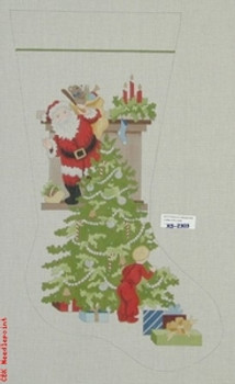 XS-2303 Santa with Boy and Tree 18 Mesh 20" Stocking Bettieray Designs