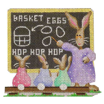 024c Easter Bunny School 4" x 4" 18 Mesh Rebecca Wood Designs!