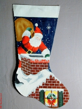 XS-2318 Santa on Housetop 13 Mesh 20" Stocking CBK Bettieray Designs