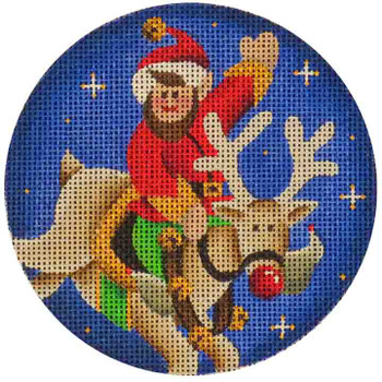 16e Rudolph & Elf  4" Round 18 Mesh Rebecca Wood Designs!