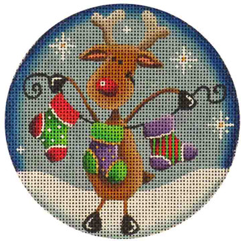 28d Socks on a String Reindeer 4" Round 18 Mesh Rebecca Wood Designs!