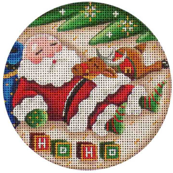 40a Snoozing Santa And Reindeer 4" Round18 Mesh Rebecca Wood Designs !