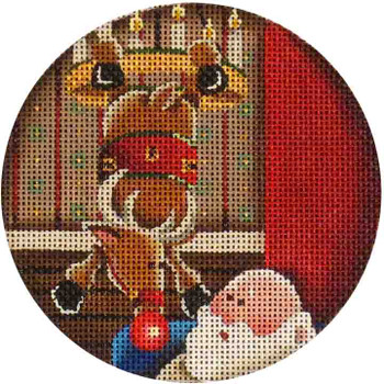 51e Watch this! Reindeer Santa 4" Round 18 Mesh Rebecca Wood Designs!