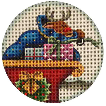 44d Sleigh Reindeer 4" Round 18 Mesh Rebecca Wood Designs!