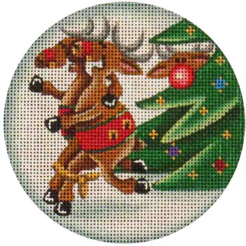 41c Three Legged Race Reindeer 4" Round 18 Mesh Rebecca Wood Designs!