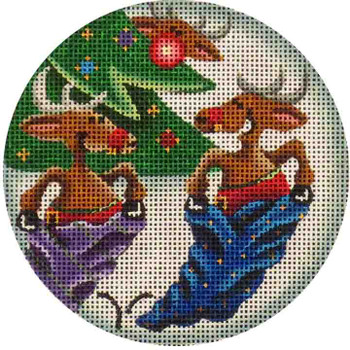 41d Sack Race Reindeer 4" Round 18 Mesh Rebecca Wood Designs!