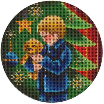 68f Puppy Christmas 4" Round  18 Mesh Rebecca Wood Designs!