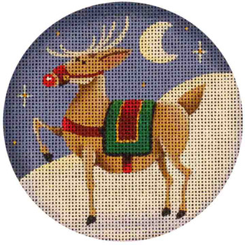 94f Rudolph on the Ground  4" Round 18 Mesh Rebecca Wood Designs!