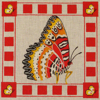 259b Red butterfly pillow 9 x 9 18 Mesh Rebecca Wood Designs!