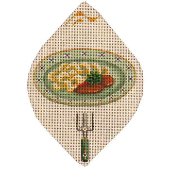 1008j Schnitzel with noodles  4" x 6"18 Mesh Rebecca Wood Designs!