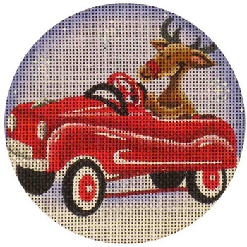 1012c Shiny red car reindeer  4" Round 18 Mesh Rebecca Wood Designs!