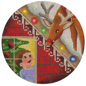 1011d Look on the roof! boy Rudolph 4" Round 18 Mesh Rebecca Wood Designs!