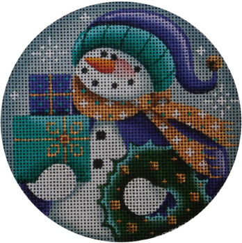 1028b Purple Snowman 4”rnd  18 Mesh Rebecca Wood Designs!