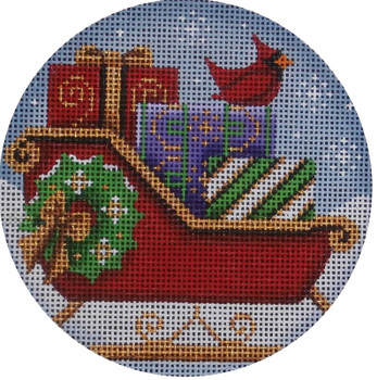 1037d Sleigh And Presents 4" Round 18 Mesh Rebecca Wood Designs!