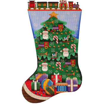 1316b Train tree stocking 11" x 19" 13 Mesh Rebecca Wood Designs!