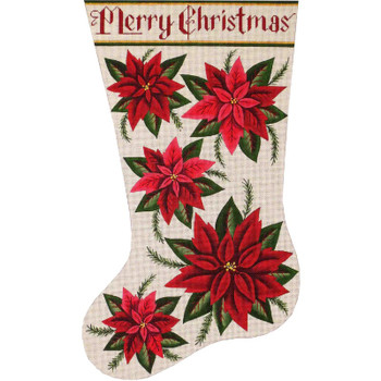 1317 Poinsettia stocking 11" x 19" 13 Mesh Rebecca Wood Designs !