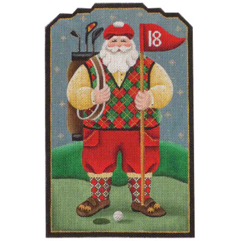 590h Golfing Santa 7 x 10 18 Mesh Rebecca Wood Designs!
