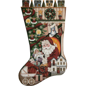 1363a Santa’s gift, girl Stocking 11" x 19" 13 Mesh Rebecca Wood Designs!