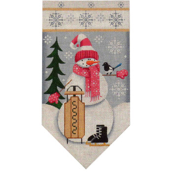 459a January Snowman banner 5.5" x 10.5" 18 Mesh Rebecca Wood Designs!