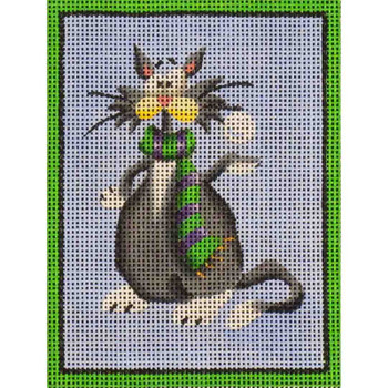 446a Snowball Cat  3.5 x 4.5 18 Mesh Rebecca Wood Designs!