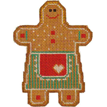 507q Green Ginger Girl Gingerbread 4" x 4" 18 Mesh Rebecca Wood Designs!