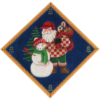 521f Santa’s snowman 10" x 10" 18 Mesh Rebecca Wood Designs !