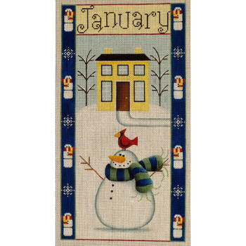 536a January Folk Banner 7" x 13" 18 Mesh Rebecca Wood Designs!