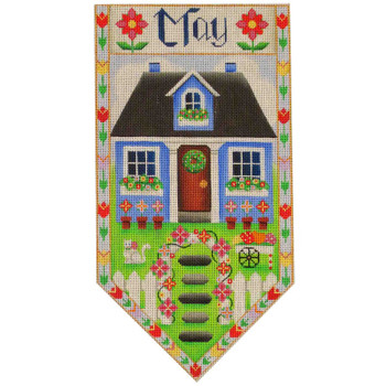 529e May Cottage Banner  7" x 13" 18 Mesh Rebecca Wood Designs!