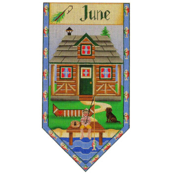 529f June Cottage Banner  7" x 13" 18 Mesh Rebecca Wood Designs!