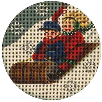 542a Sledding children 4" 18 Mesh Rebecca Wood Designs !