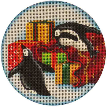557c Polar penguins Presents 4" Round 18 Mesh Rebecca Wood Designs!