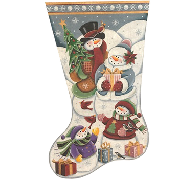 1386 Christmas at the Frostie’s 11" x 19" 13 Mesh Rebecca Wood Designs Stocking Facing Right!