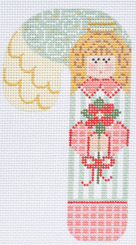 CH-191 Angel With Poinsettia Candy Cane 2 3/4 x 5 1/4 18 Mesh Danji Designs CH Designs