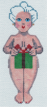 LL338F Naked Mrs. Santa with Present 2.25 x 5.25 18 Mesh Labors Of Love 