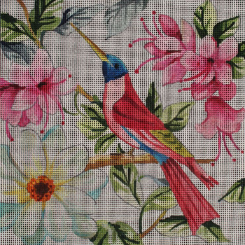 FF226 Floral With Pink Bird 7 x 7 18 Mesh Colors of Praise