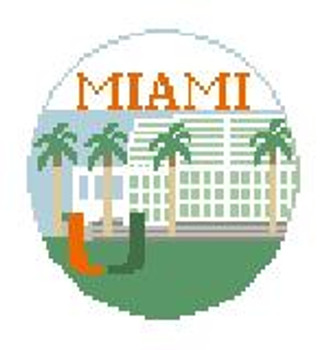 BT744 U of Miami, FL, Student Center 4" diameter 18 Mesh Kathy Schenkel Designs