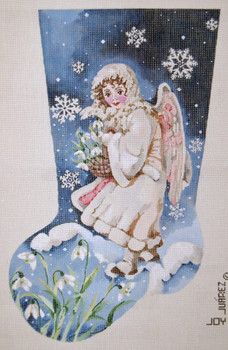 JJS-1021 Snow Angel Bearing Basket Of Snowdrops  18g, 12” x 18.5” CHRISTMAS STOCKING JOY JUAREZ