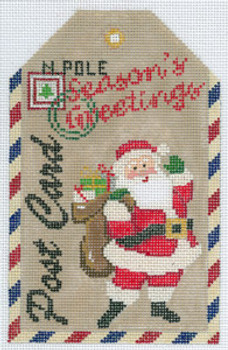 XO-197b Gift Tag Seasons Greeting Santa 6 1/2 x 4 18 Mesh The Meredith Collection