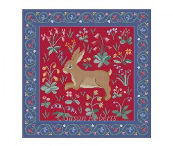 1026r~ Cluny Rabbit, red 14.25" x 14.25" 13 Mesh Susan Roberts Needlepoint 