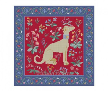1028r~ Cluny Dog, red 14.25 x 14.25 13 Mesh Susan Roberts Needlepoint 