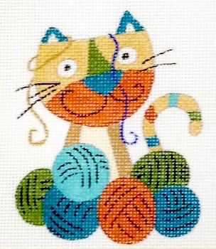 LS-PT02 Cat + Knitting  3.25x4 18 Mesh  Lori Seibert