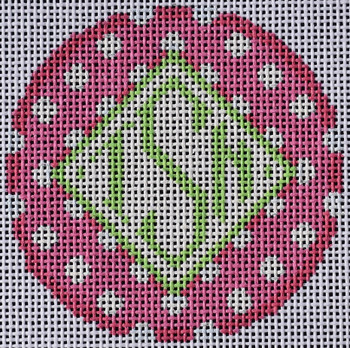 IJ806P Pink Polka Dot Monogram Round 3” DIA #18 Two Sisters Designs